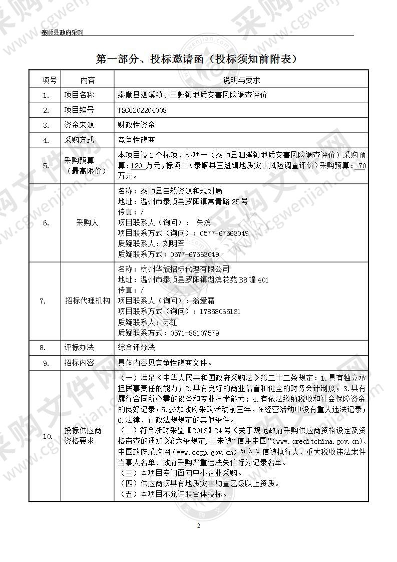 泰顺县泗溪镇、三魁镇地质灾害风险调查评价