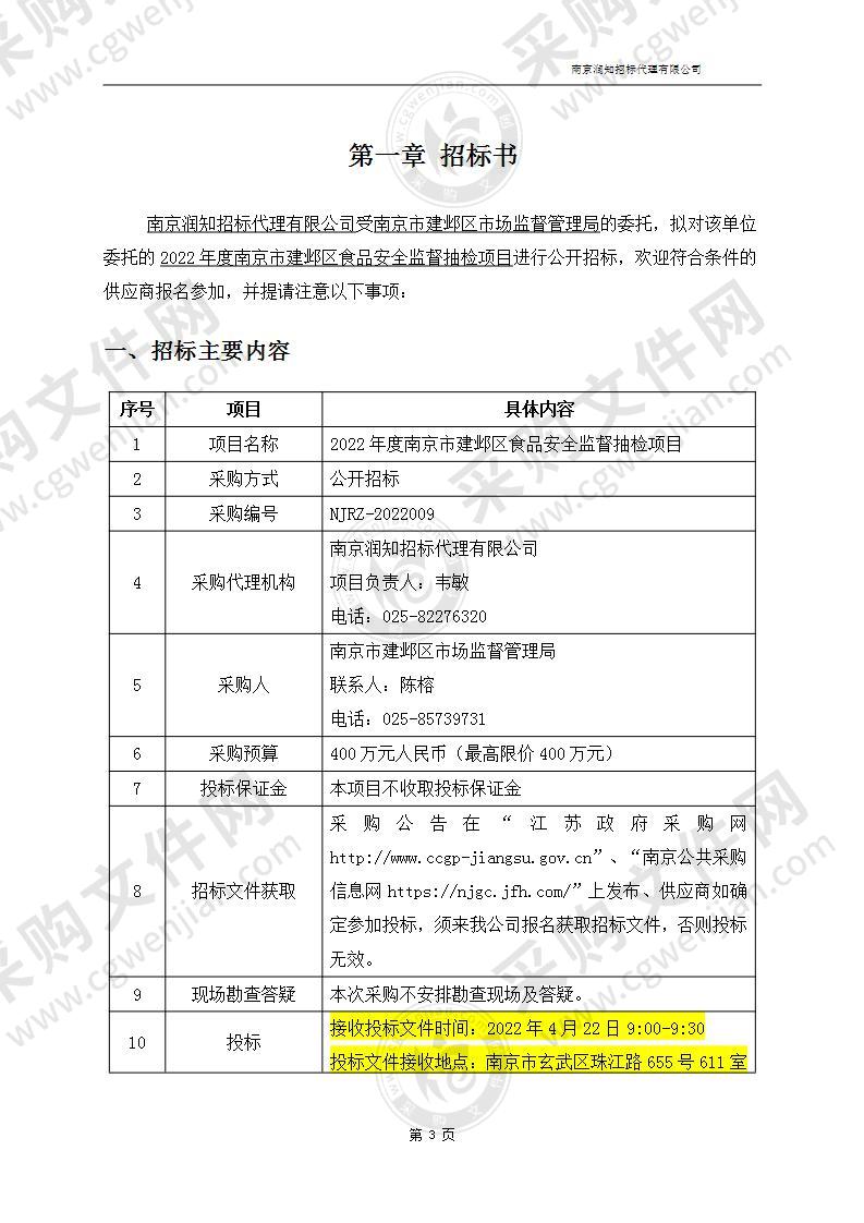 2022年度南京市建邺区食品安全监督抽检项目