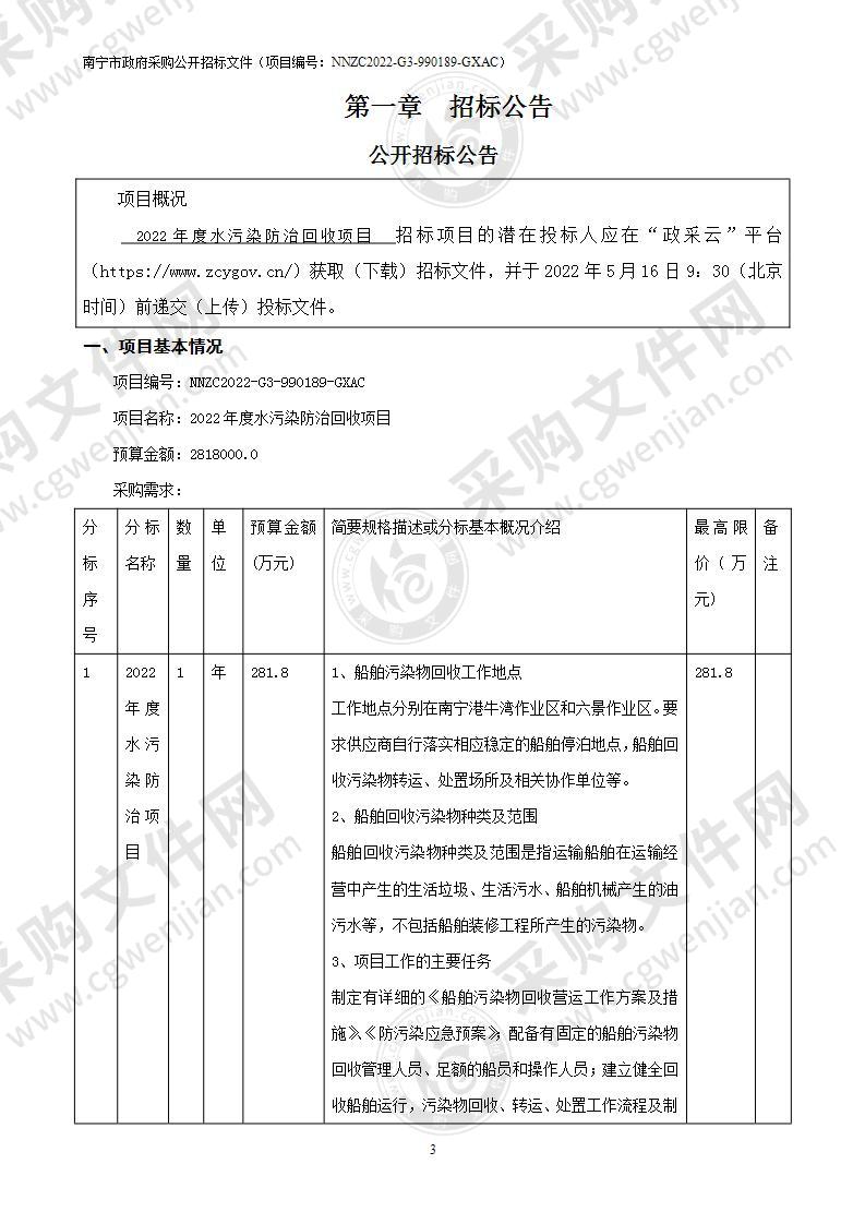 2022年度水污染防治回收项目