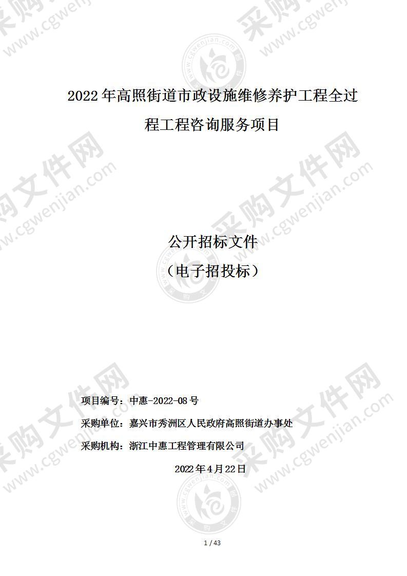 2022年高照街道市政设施维修养护工程全过程工程咨询服务项目