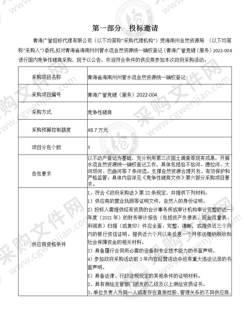 青海省海南州州管水流自然资源统一确权登记