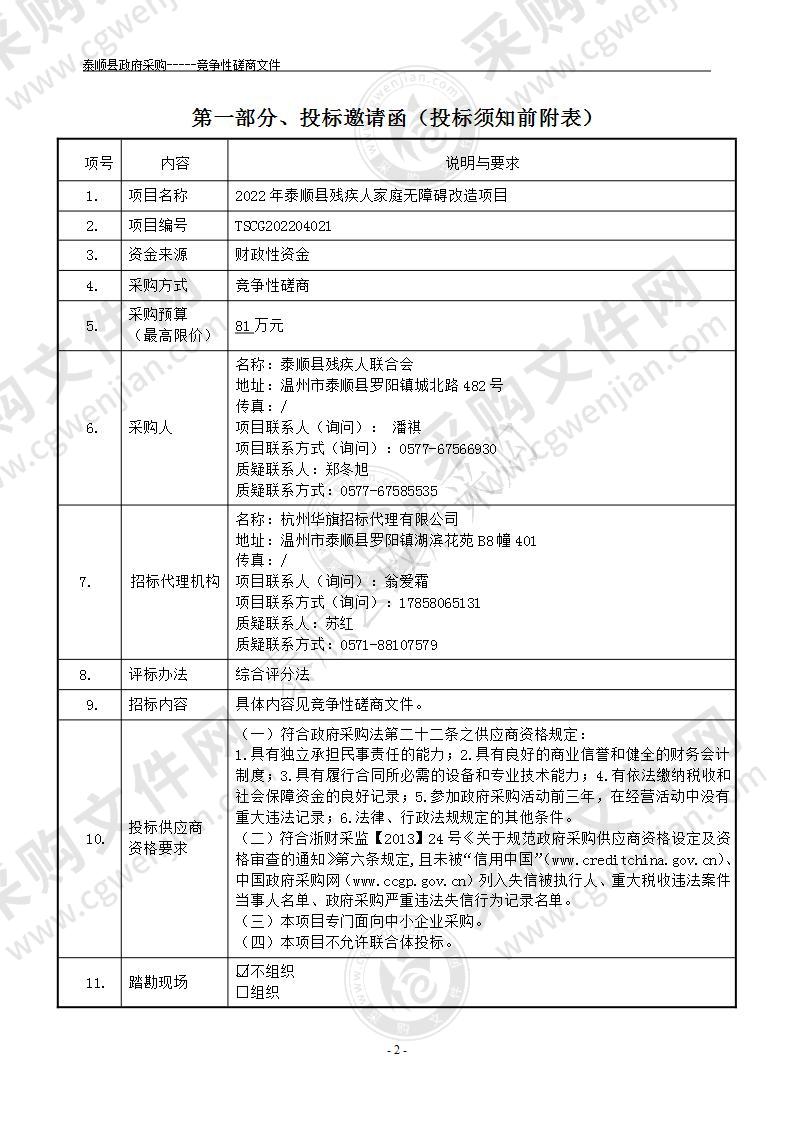 2022年泰顺县残疾人家庭无障碍改造项目