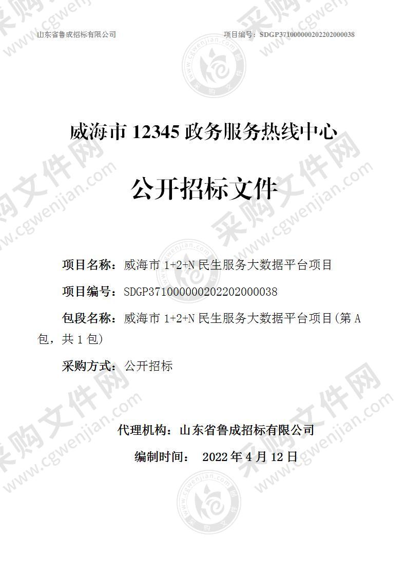 威海市12345政务服务热线中心威海市1+2+N民生服务大数据平台项目