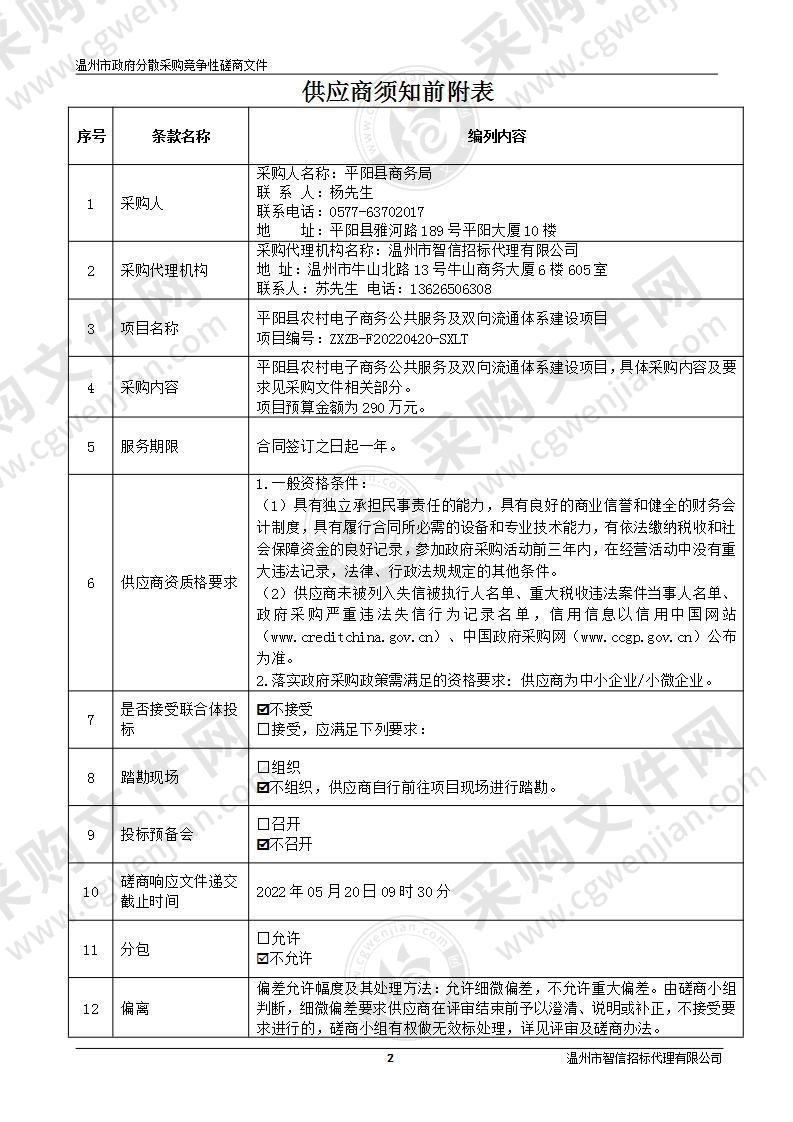 平阳县农村电子商务公共服务及双向流通体系建设项目