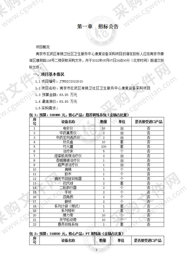 南京市玄武区孝陵卫社区卫生服务中心康复设备采购项目