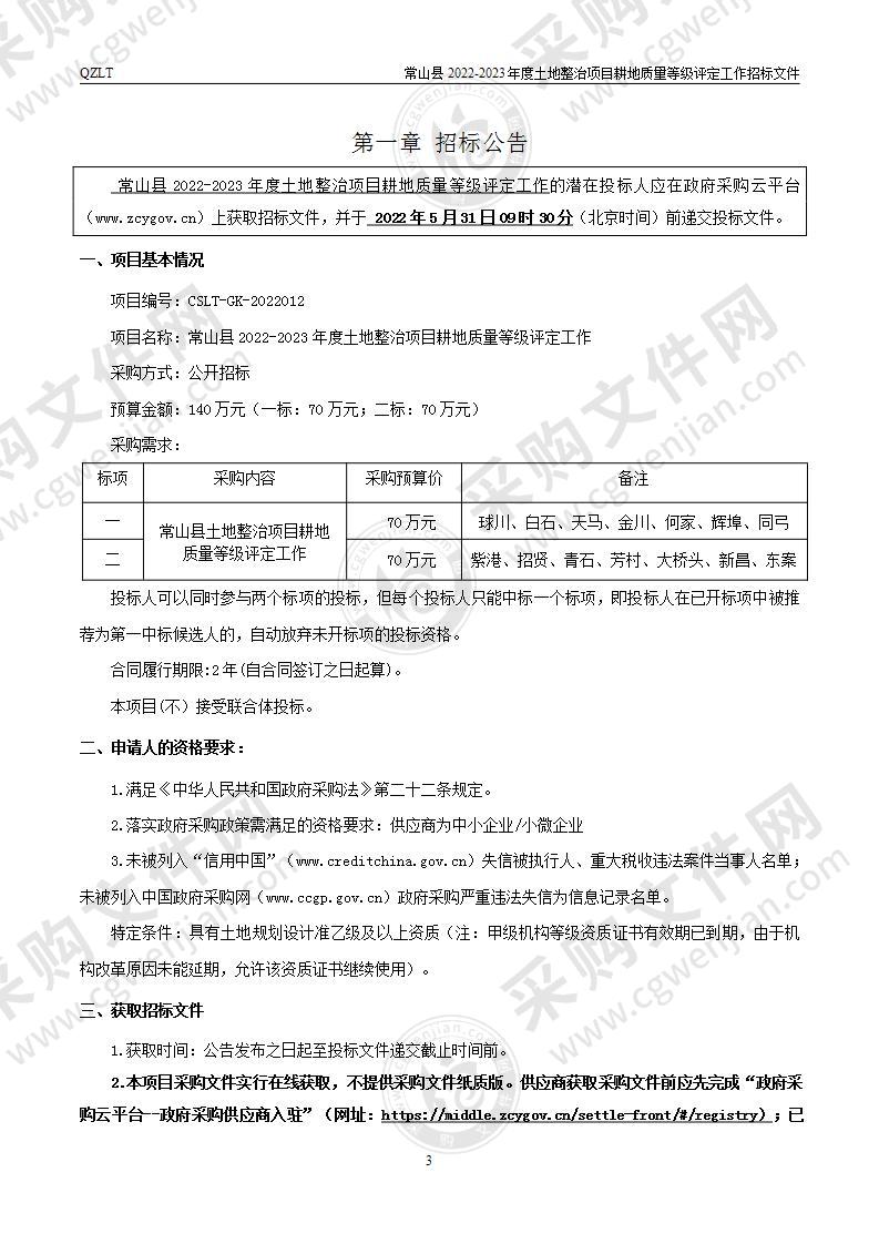 常山县2022-2023年度土地整治项目耕地质量等级评定工作