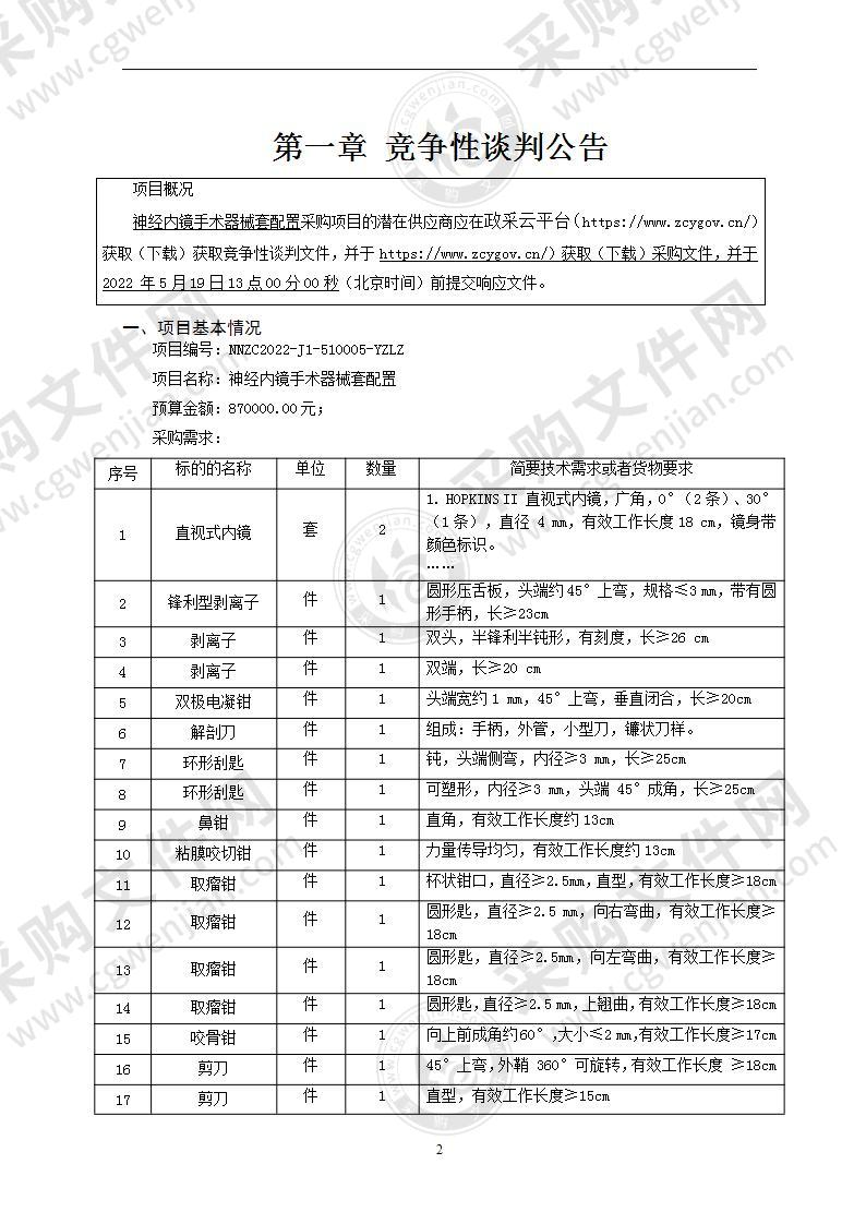 神经内镜手术器械套配置