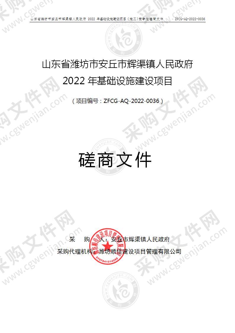 山东省潍坊市安丘市辉渠镇人民政府2022年基础设施建设项目