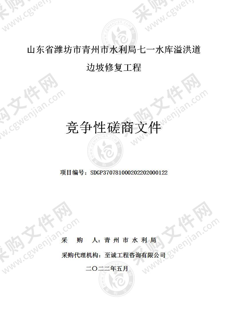 山东省潍坊市青州市水利局七一水库溢洪道边坡修复工程