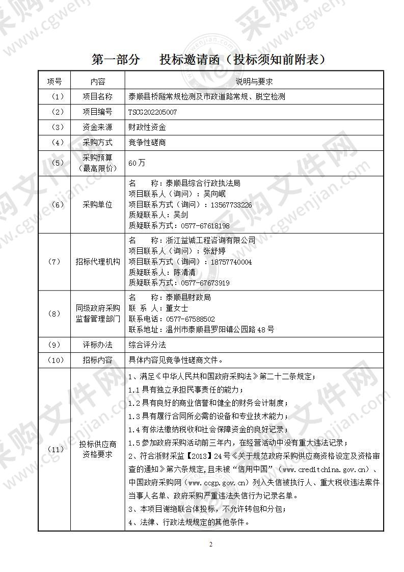 泰顺县桥隧常规检测及市政道路常规、脱空检测