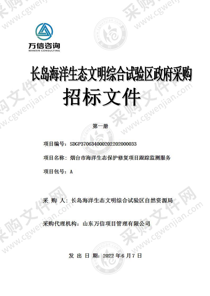 长岛海洋生态文明综合试验区自然资源局烟台市海洋生态保护修复项目跟踪监测服务