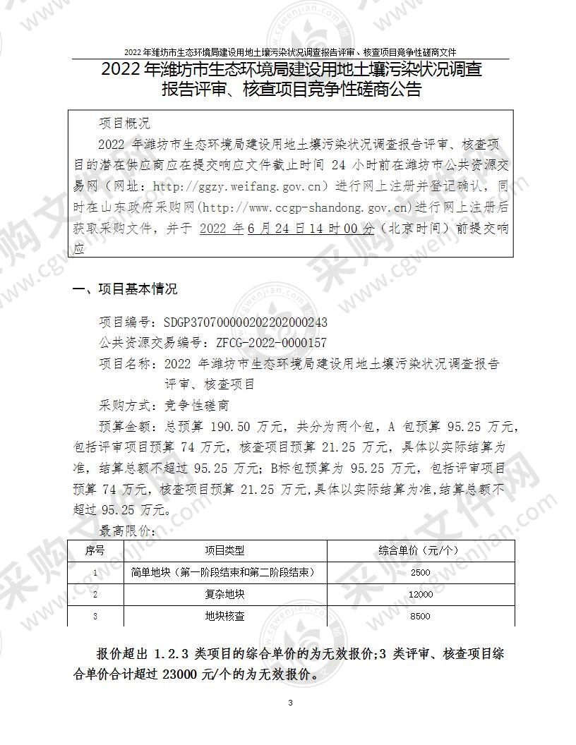 2022年潍坊市生态环境局建设用地土壤污染状况调查报告评审、核查项目