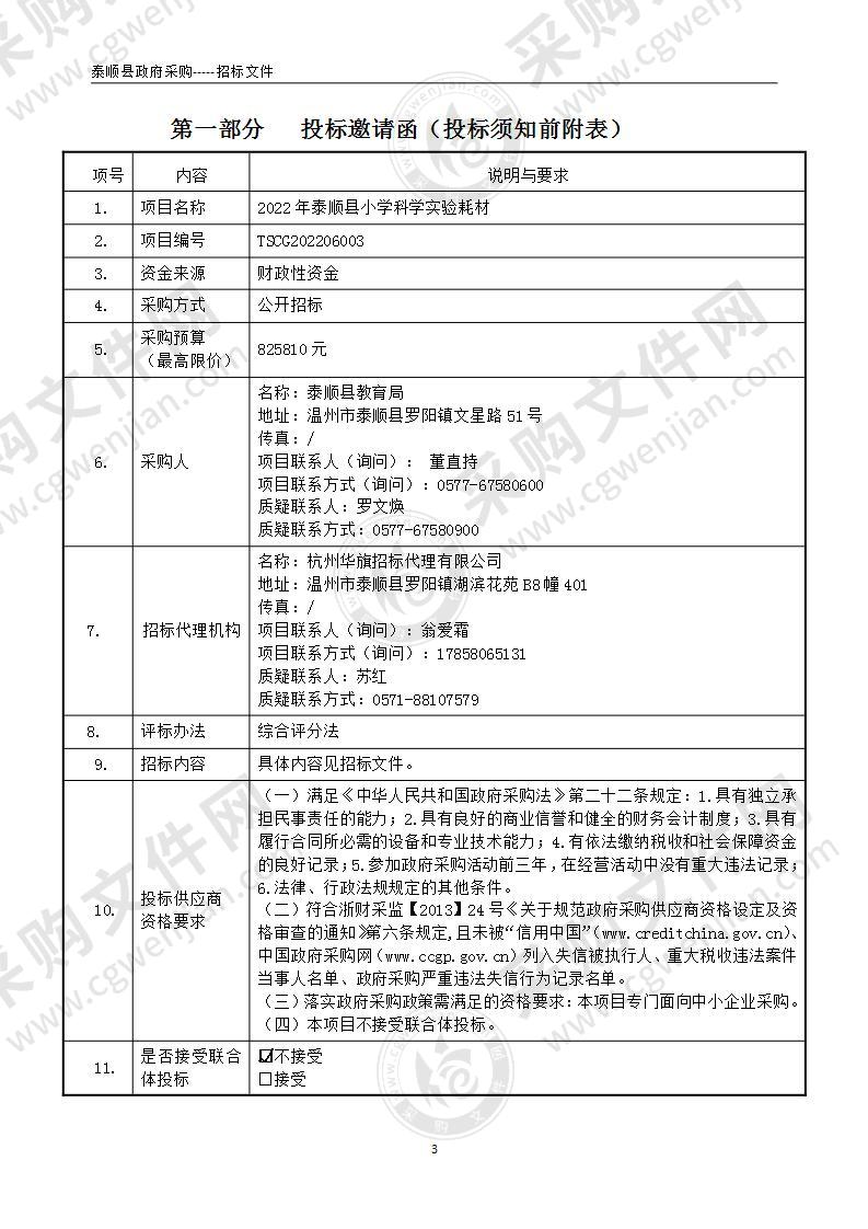 2022年泰顺县小学科学实验耗材