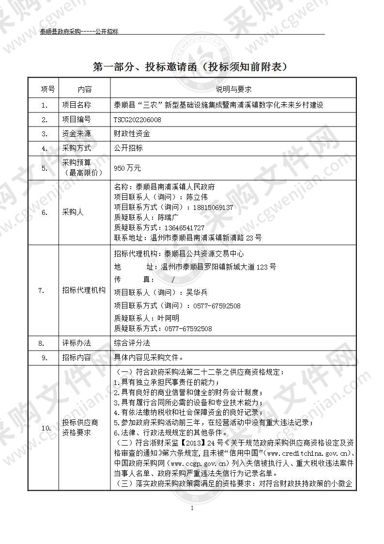 泰顺县“三农”新型基础设施集成暨南浦溪镇数字化未来乡村建设