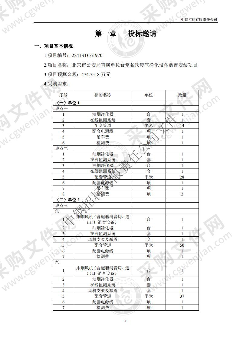 北京市公安局直属单位食堂餐饮废气净化设备购置安装项目