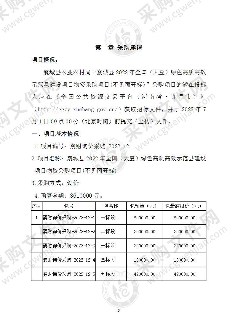 襄城县2022年全国（大豆）绿色高质高效示范县项目