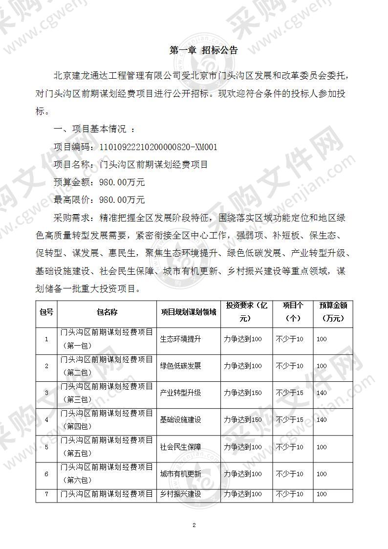 门头沟区前期谋划经费项目