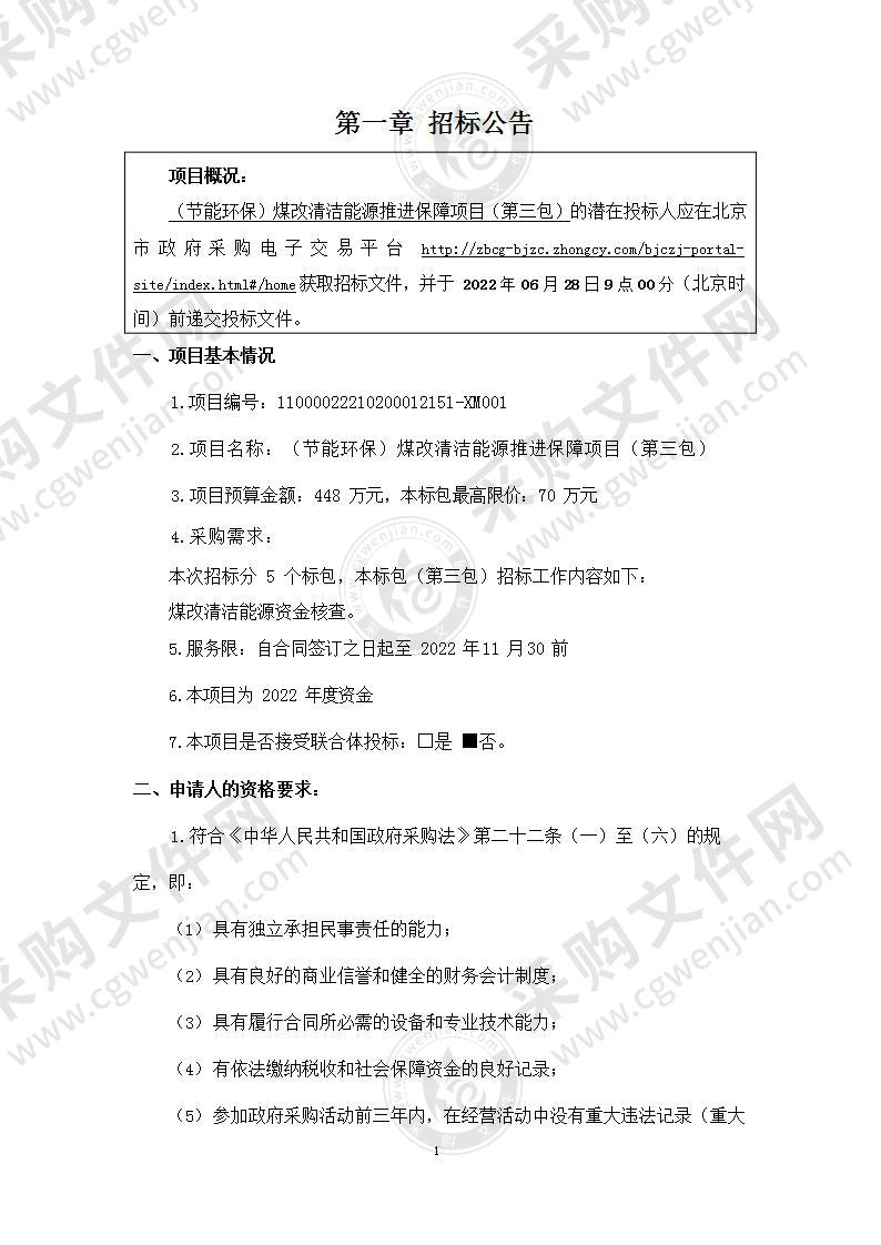 （节能环保）煤改清洁能源推进保障项目其他专业技术服务采购项目（第三包）