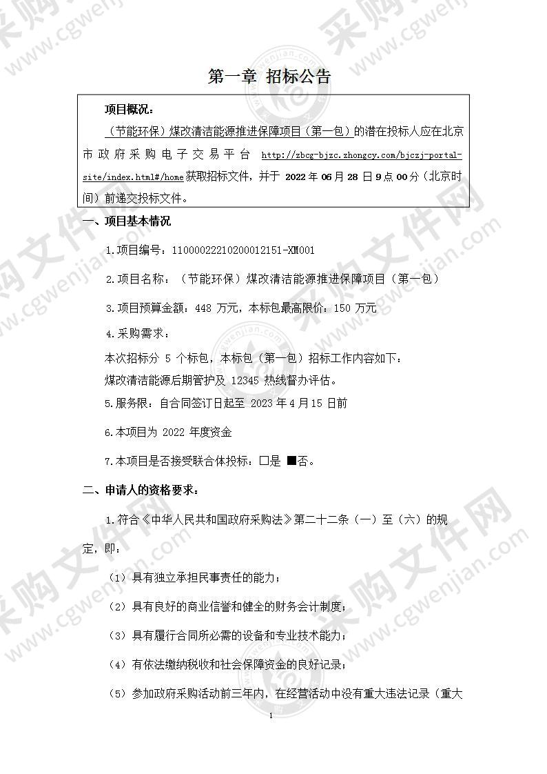 （节能环保）煤改清洁能源推进保障项目其他专业技术服务采购项目（第一包）