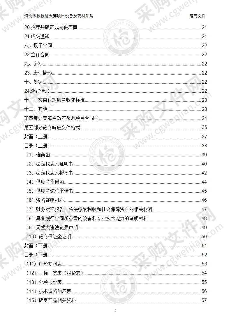 海北职校技能大赛项目设备及耗材采购