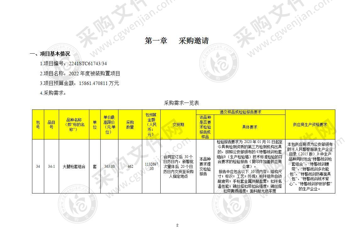 2022年度被装购置项目（第34包）