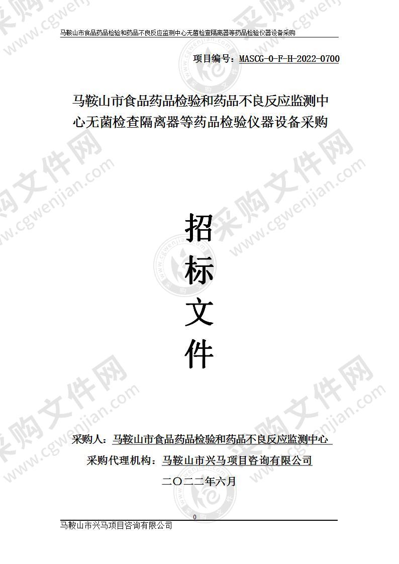 马鞍山市食品药品检验和药品不良反应监测中心无菌检查隔离器等药品检验仪器设备采购