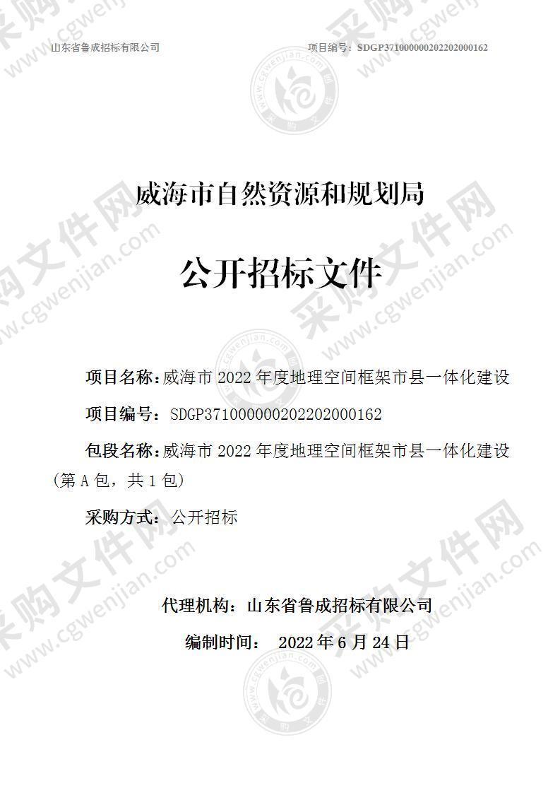 威海市2022年度地理空间框架市县一体化建设