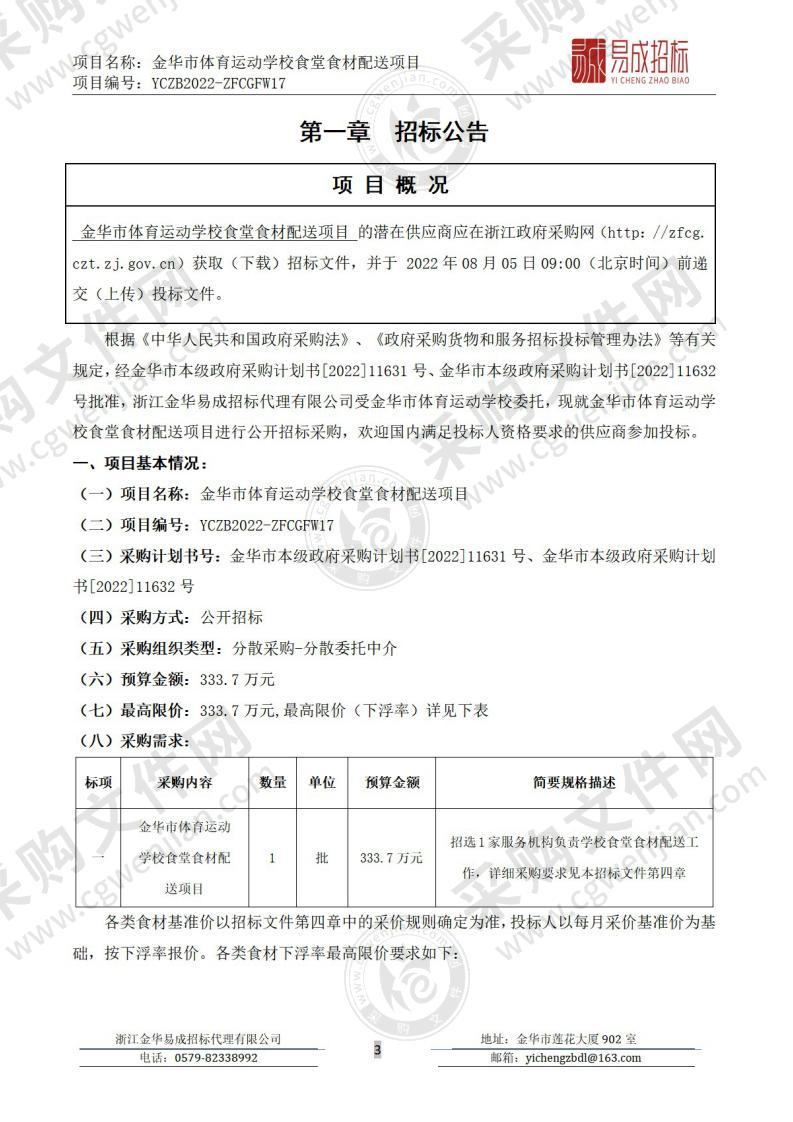 金华市体育运动学校食堂食材配送项目