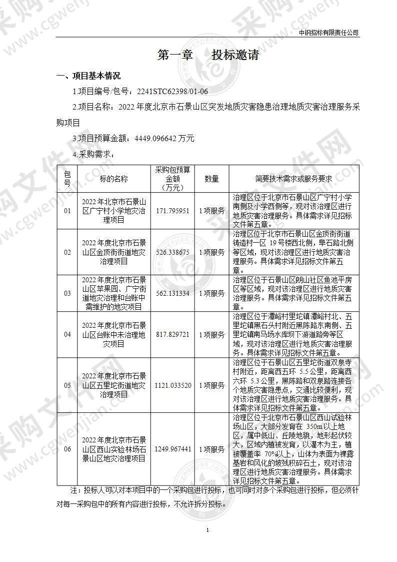 2022年度北京市石景山区突发地质灾害隐患治理地质灾害治理服务采购项目（第3包）