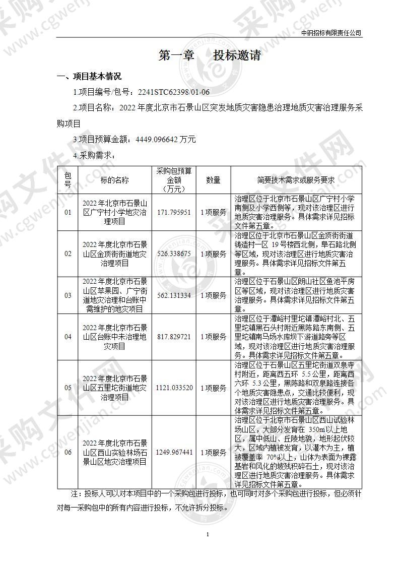 2022年度北京市石景山区突发地质灾害隐患治理地质灾害治理服务采购项目（第6包）