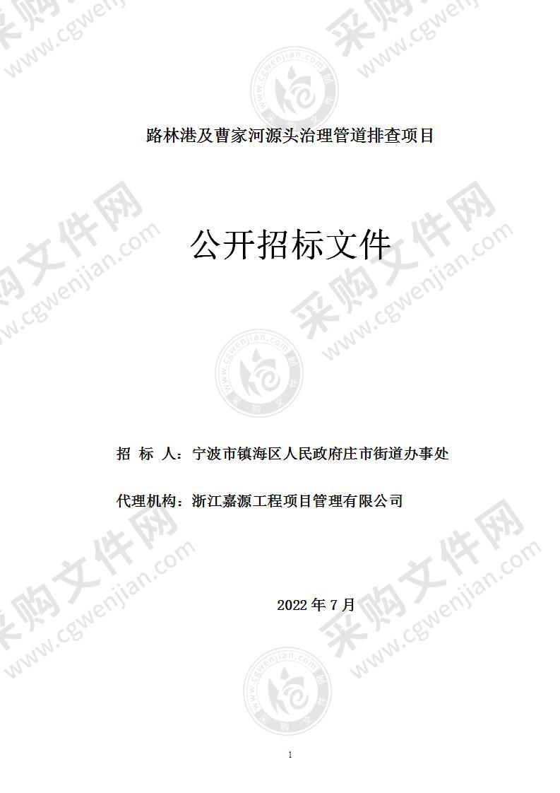 宁波市镇海区人民政府庄市街道办事处路林港及曹家河源头治理管道排查项目