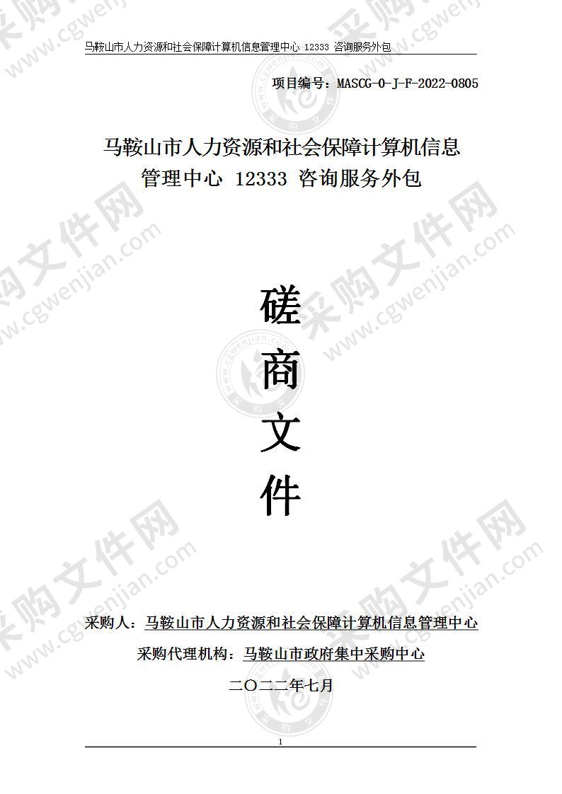 马鞍山市人力资源和社会保障计算机信息管理中心12333咨询服务外包