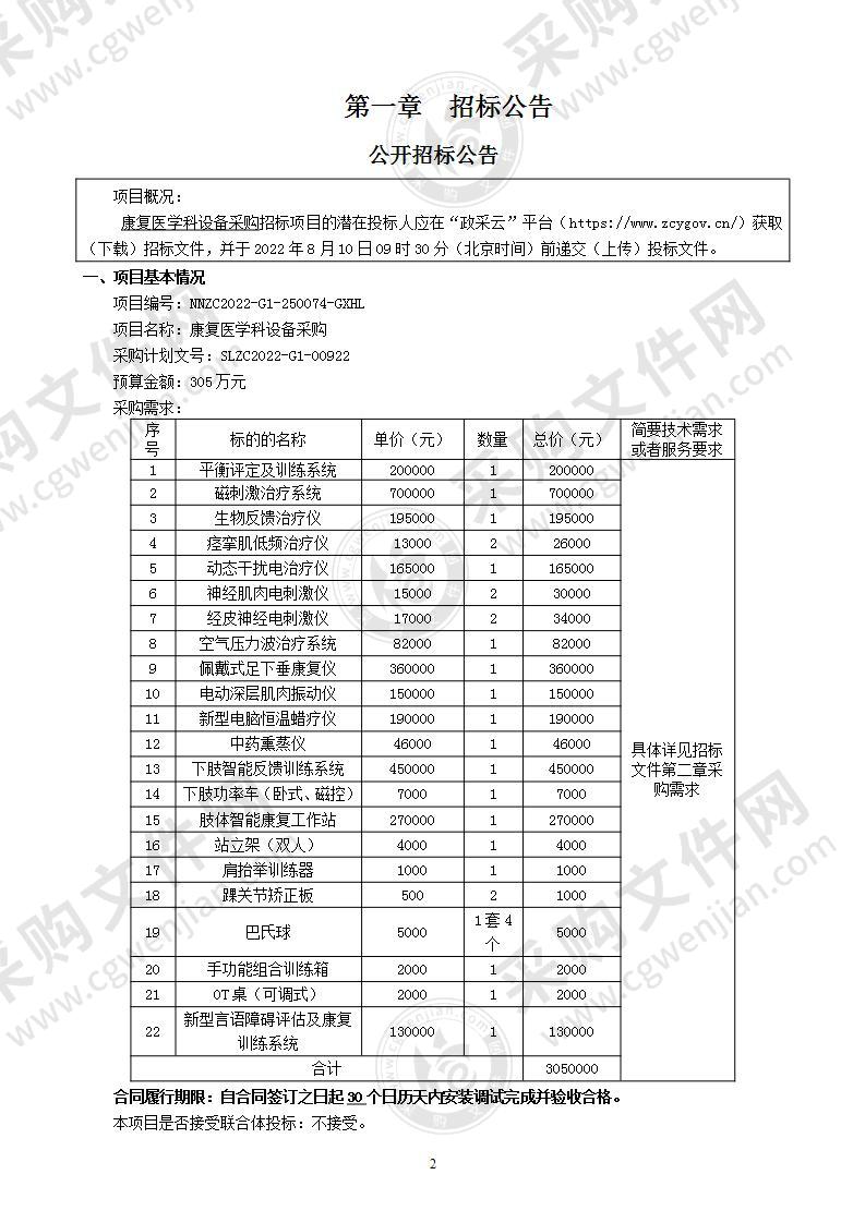 康复医学科设备采购