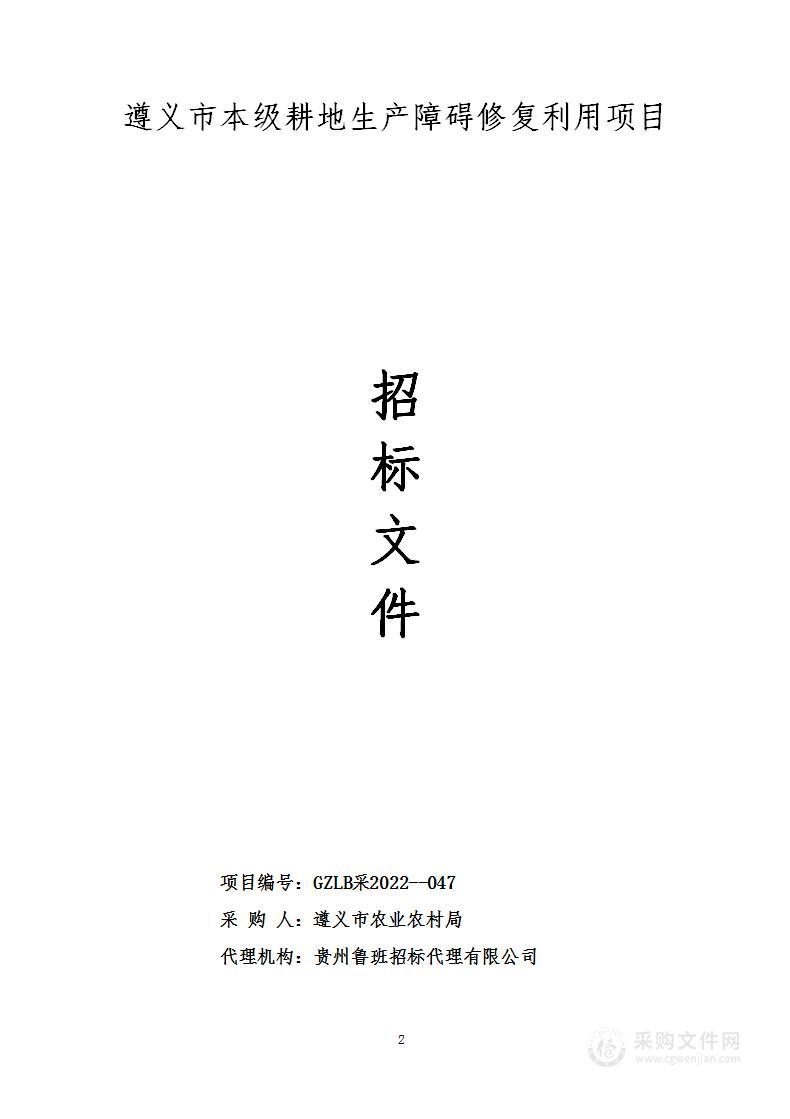 遵义市本级耕地生产障碍修复利用项目