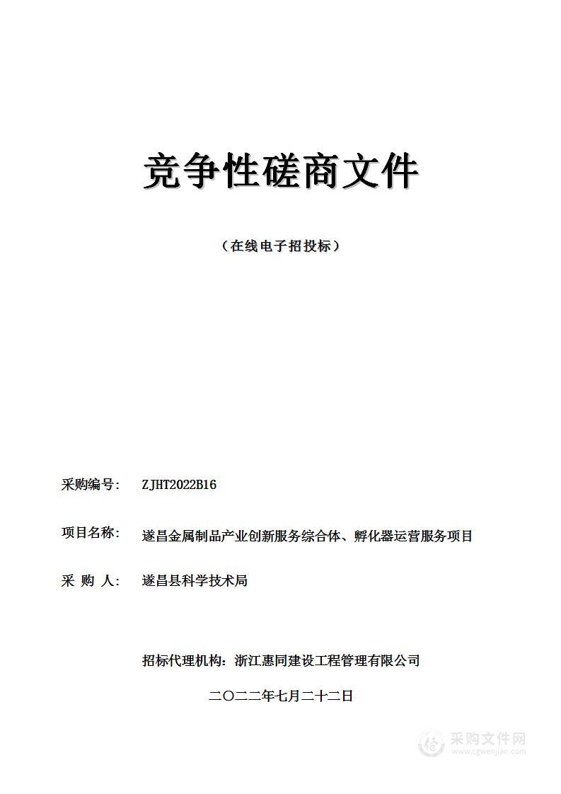 遂昌金属制品产业创新服务综合体、孵化器运营服务项目