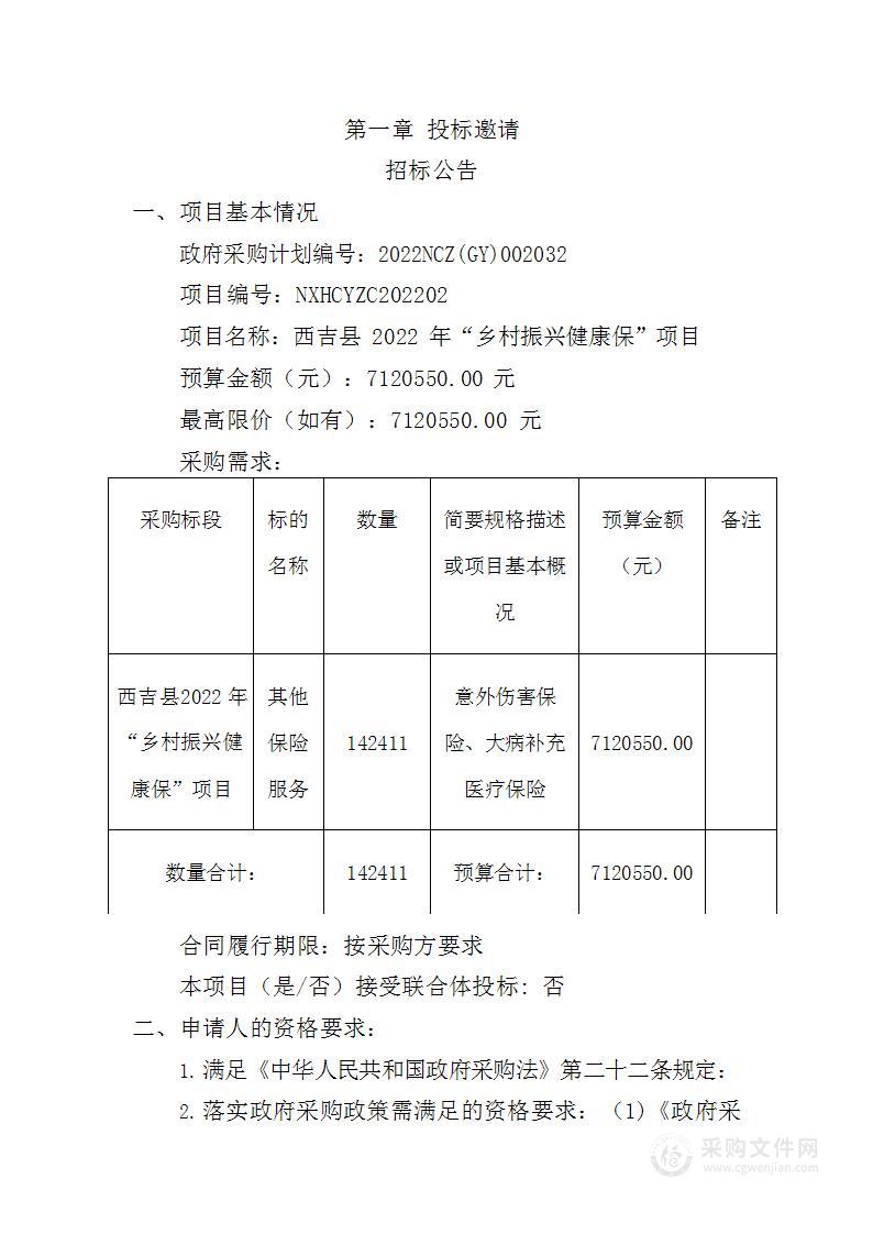 西吉县2022年“乡村振兴健康保”项目