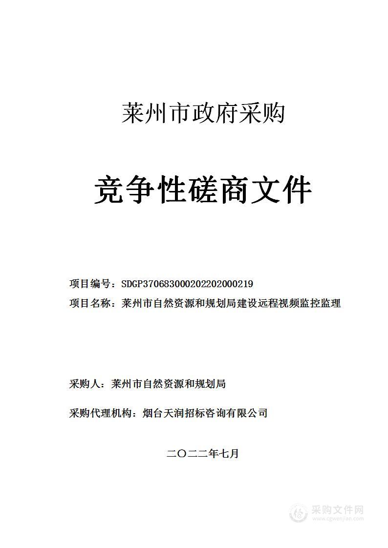 莱州市自然资源和规划局建设远程视频监控监理