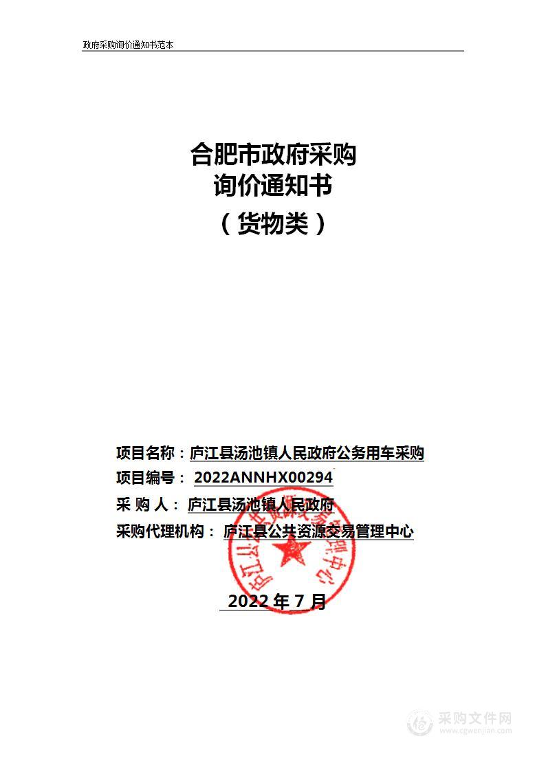 庐江县汤池镇人民政府公务用车采购