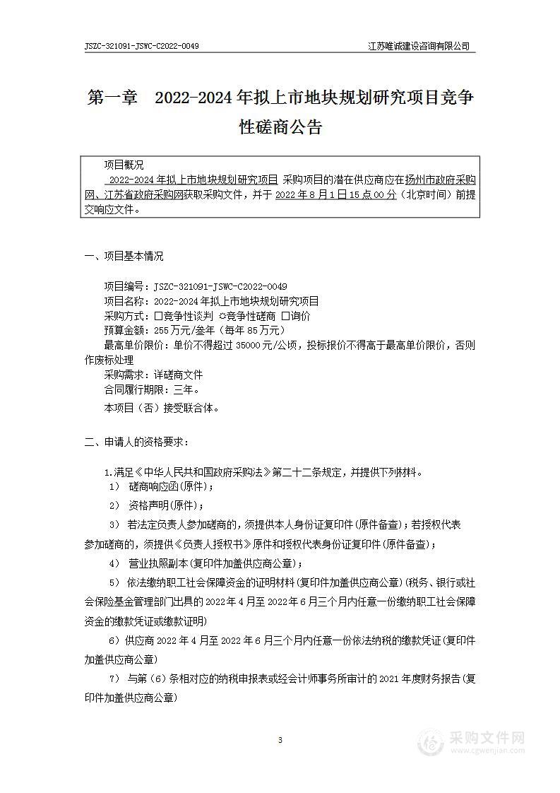 2022-2024年拟上市地块规划研究项目