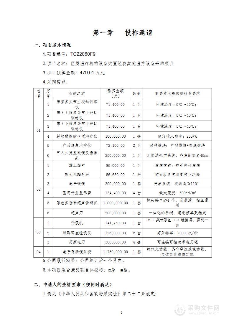 区属医疗机构设备购置经费其他医疗设备采购项目