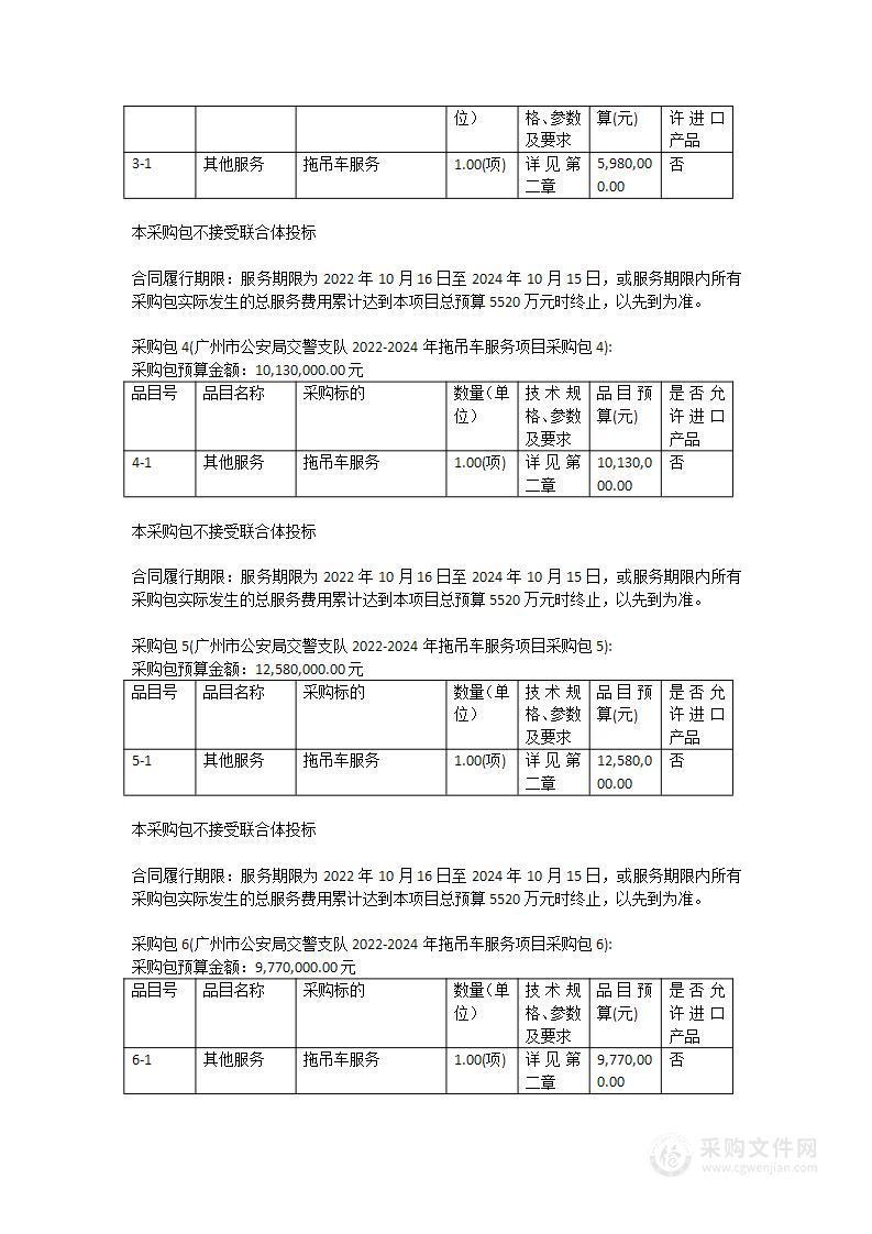 广州市公安局交警支队2022-2024年拖吊车服务项目