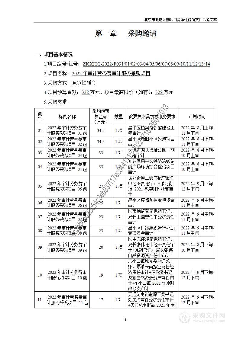 2022年审计劳务费审计服务采购项目