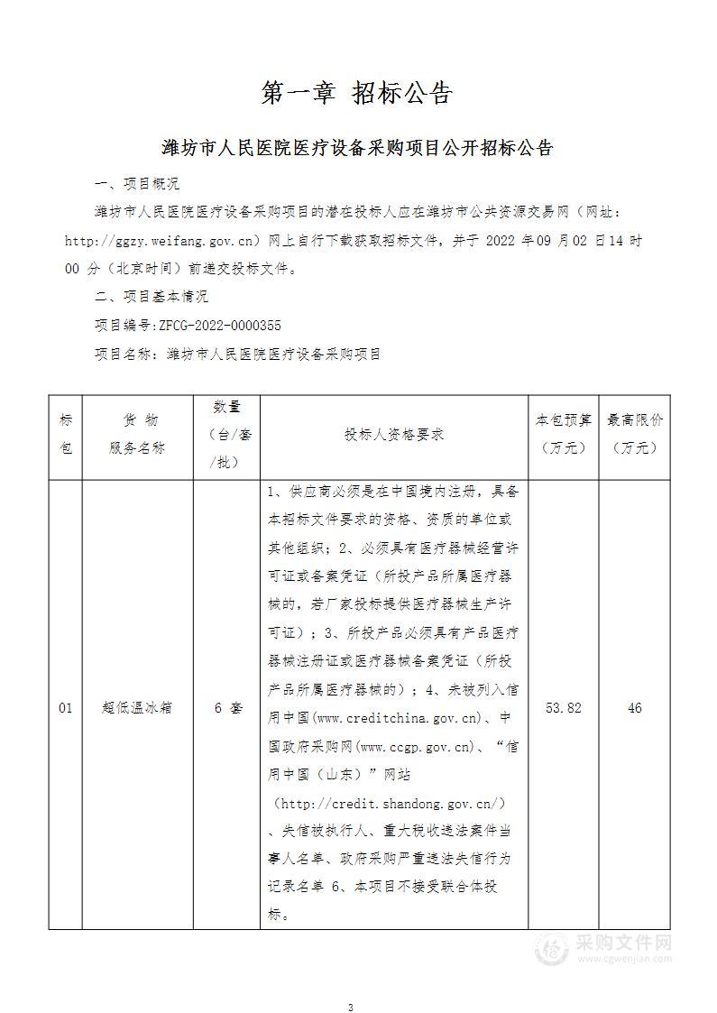 潍坊市人民医院医疗设备采购项目