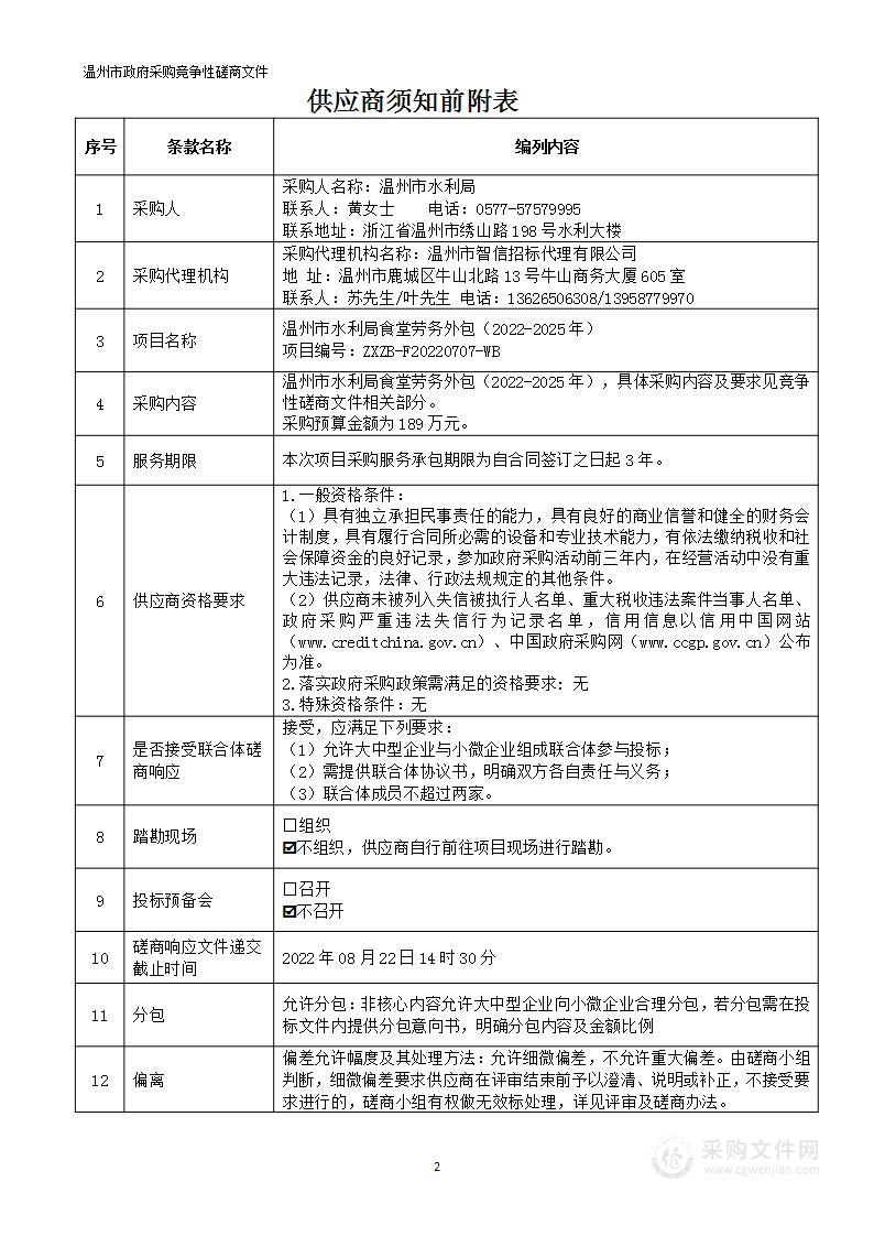 温州市水利局食堂劳务外包（2022-2025年）