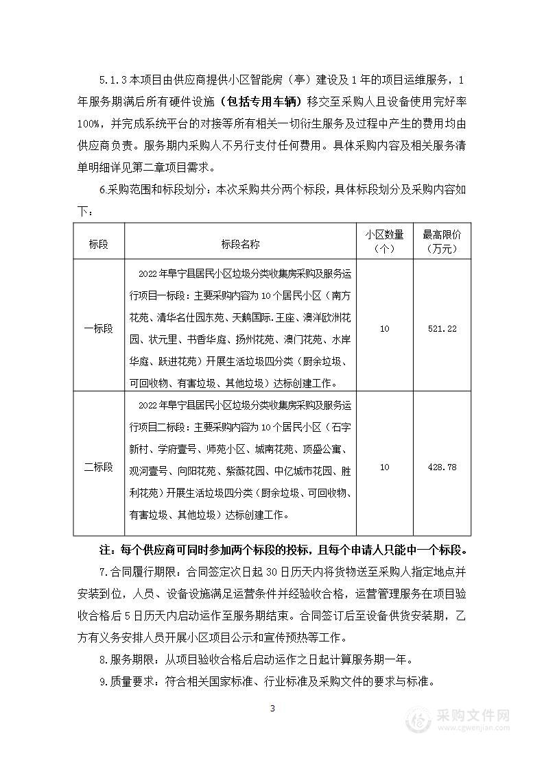 2022年阜宁县居民小区垃圾分类收集房采购及服务运行项目