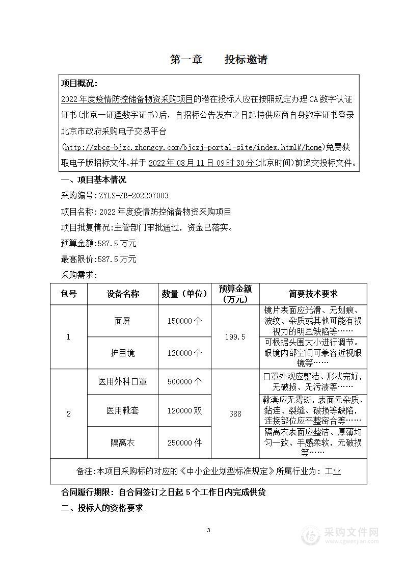 2022年度疫情防控储备物资采购项目