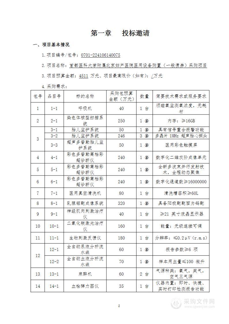 妇产医院医用设备购置（一般债券）采购项目