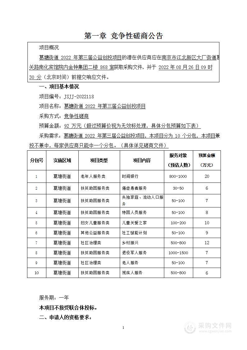 葛塘街道2022年第三届公益创投项目