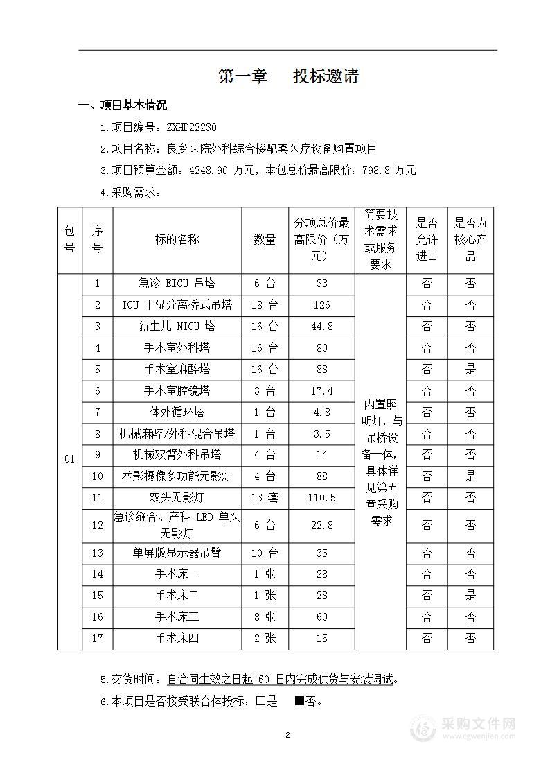 良乡医院外科综合楼配套医疗设备购置项目