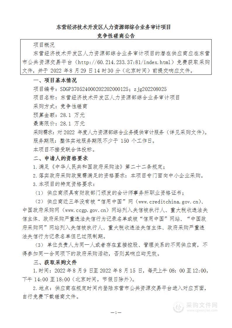 东营经济技术开发区人力资源部综合业务审计项目